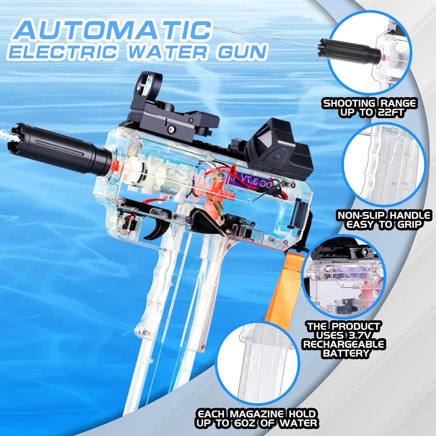 Pistolet à Eau Automatique Transparent UZI à Grande Vitesse