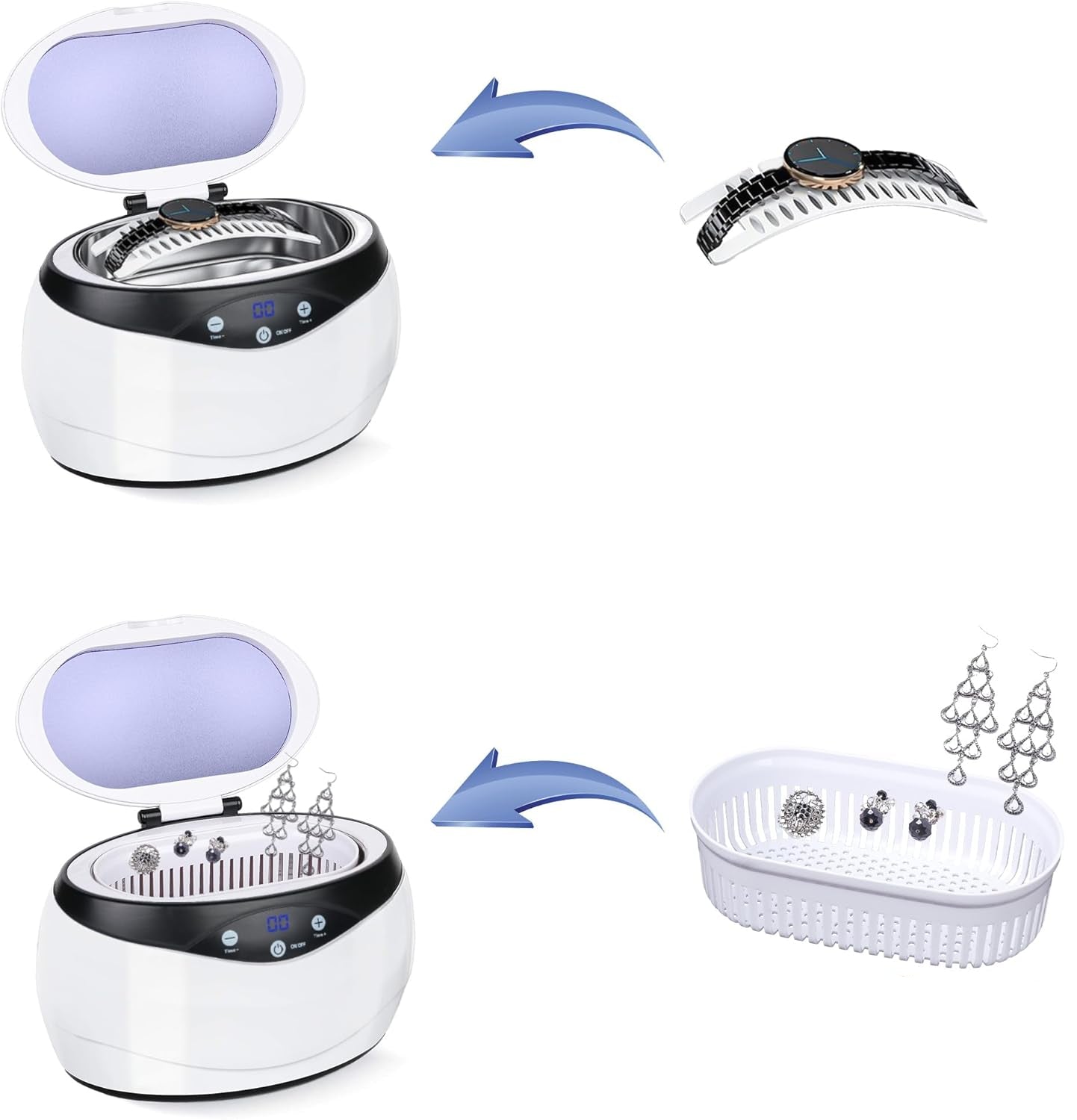 Nettoyeur ultrasonique de bijoux 650ml avec support pour montres – ShineMate