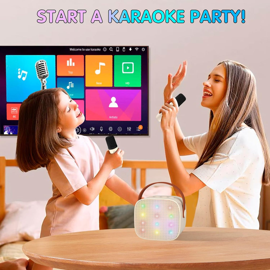 Skanto | Mini machine à karaoké portable avec haut-parleur Bluetooth et 2 microphones sans fil – Veylo