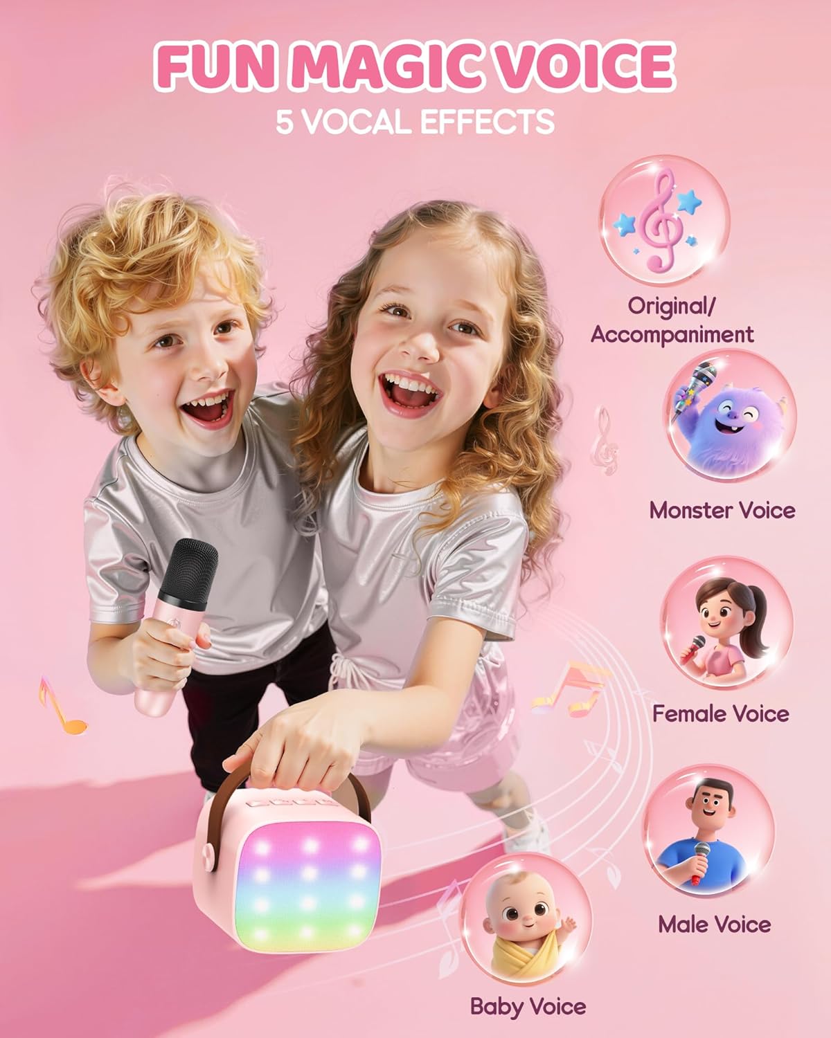Skanto | Mini machine à karaoké portable avec haut-parleur Bluetooth et 2 microphones sans fil – Veylo
