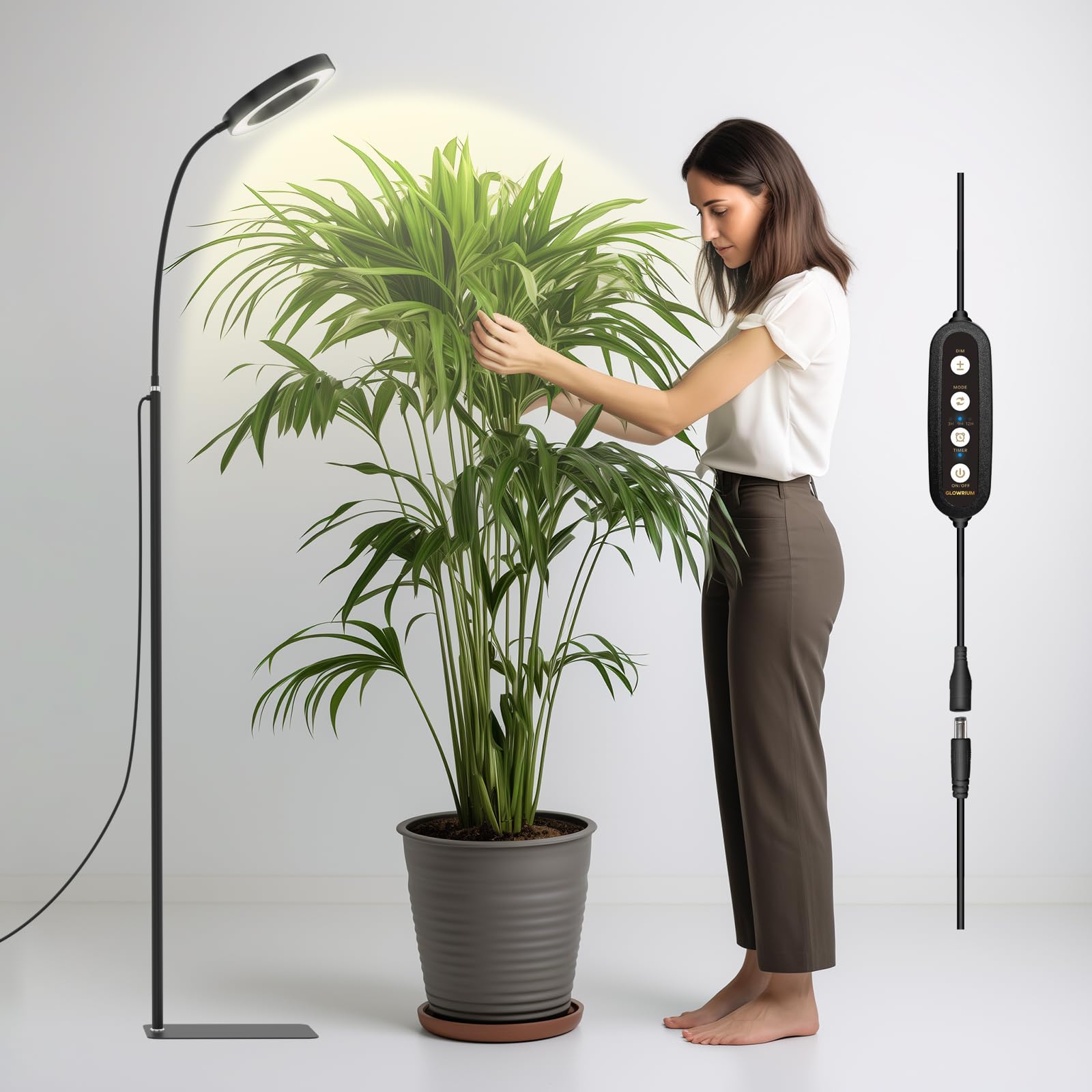 Skanto | Glowrium Lampe de Croissance Pour Plantes d'Intérieur, 20W Lampe de Croissance LED Avec Minuteur Automatique, Plein Spectre Hauteur Réglable Lampe de Croissance Debout, 3 Modes de Lumière, Dimmable 6 Niveaux (Noir)