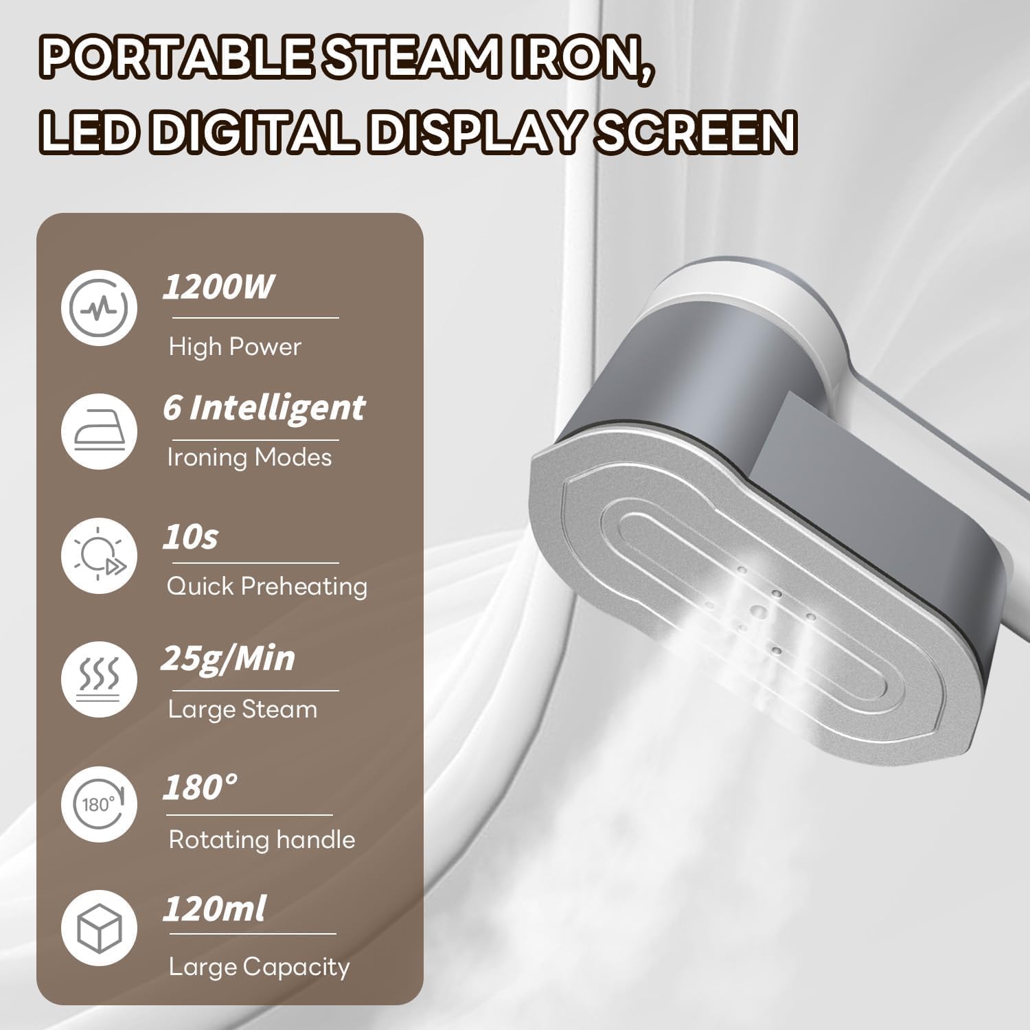 Fer à repasser vapeur de voyage portable 1200W avec 6 modes et prise AU