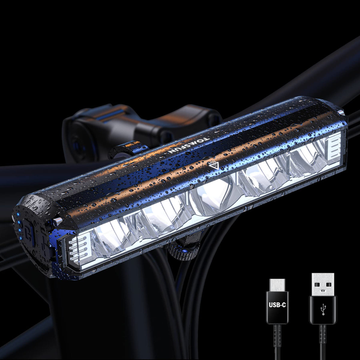 Meilleures lumières de vélo 2600 lumens, lampe de vélo à 5 LED avec lumière de route et lumière de croisement, meilleures lumières de vélo pour les trajets nocturnes, phare de vélo rechargeable USB-C, lumières de vélo étanches, fonction de batter
