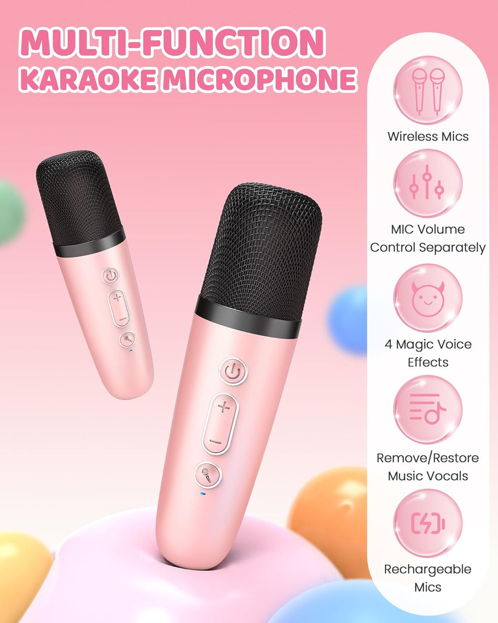 Skanto | Mini machine à karaoké portable avec haut-parleur Bluetooth et 2 microphones sans fil – Veylo