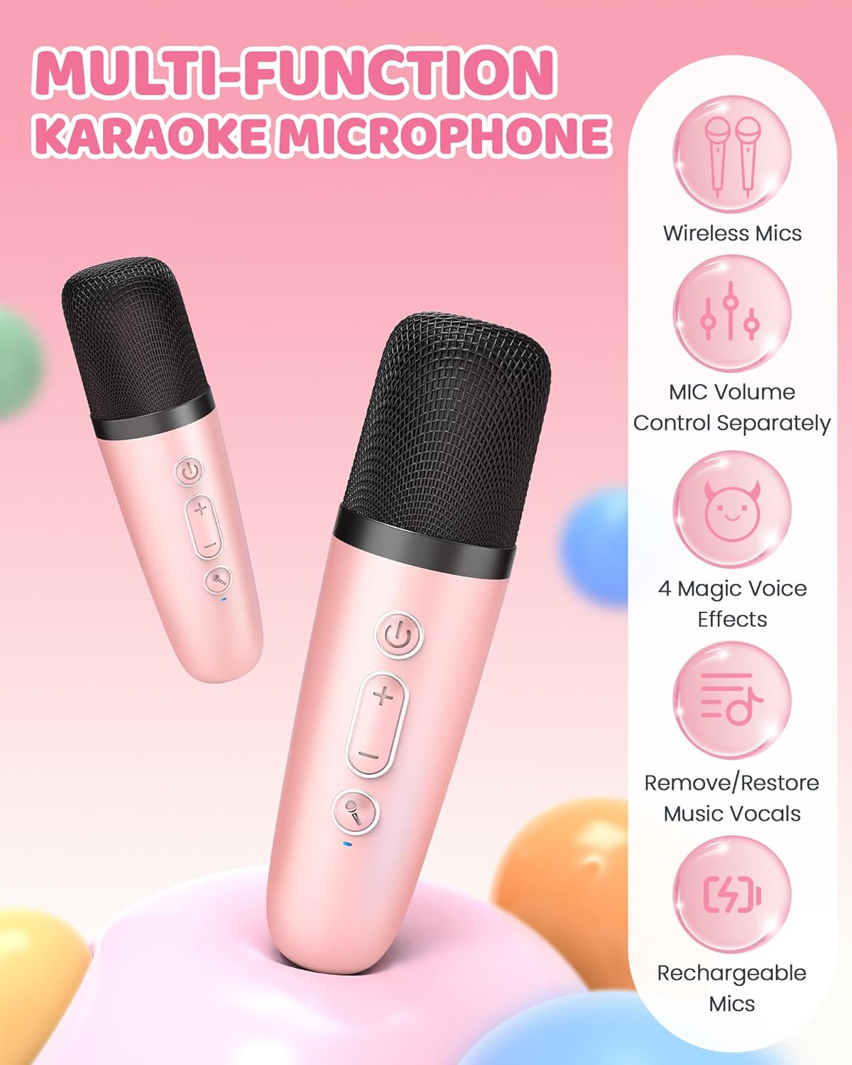 Skanto | Mini machine à karaoké portable avec haut-parleur Bluetooth et 2 microphones sans fil – Veylo
