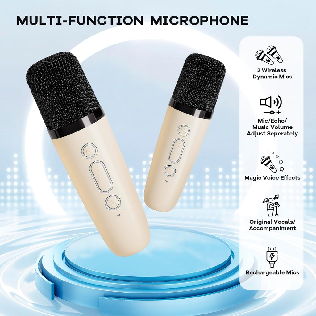 Skanto | Mini machine à karaoké portable avec haut-parleur Bluetooth et 2 microphones sans fil – Veylo