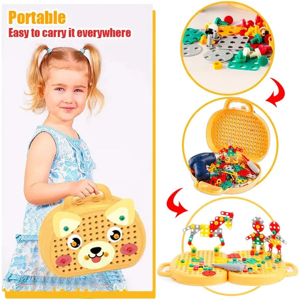 Set de construction et de perçage Montessori pour enfants | Jeu créatif 2D & 3D | Jouet éducatif pour développer les compétences STEM