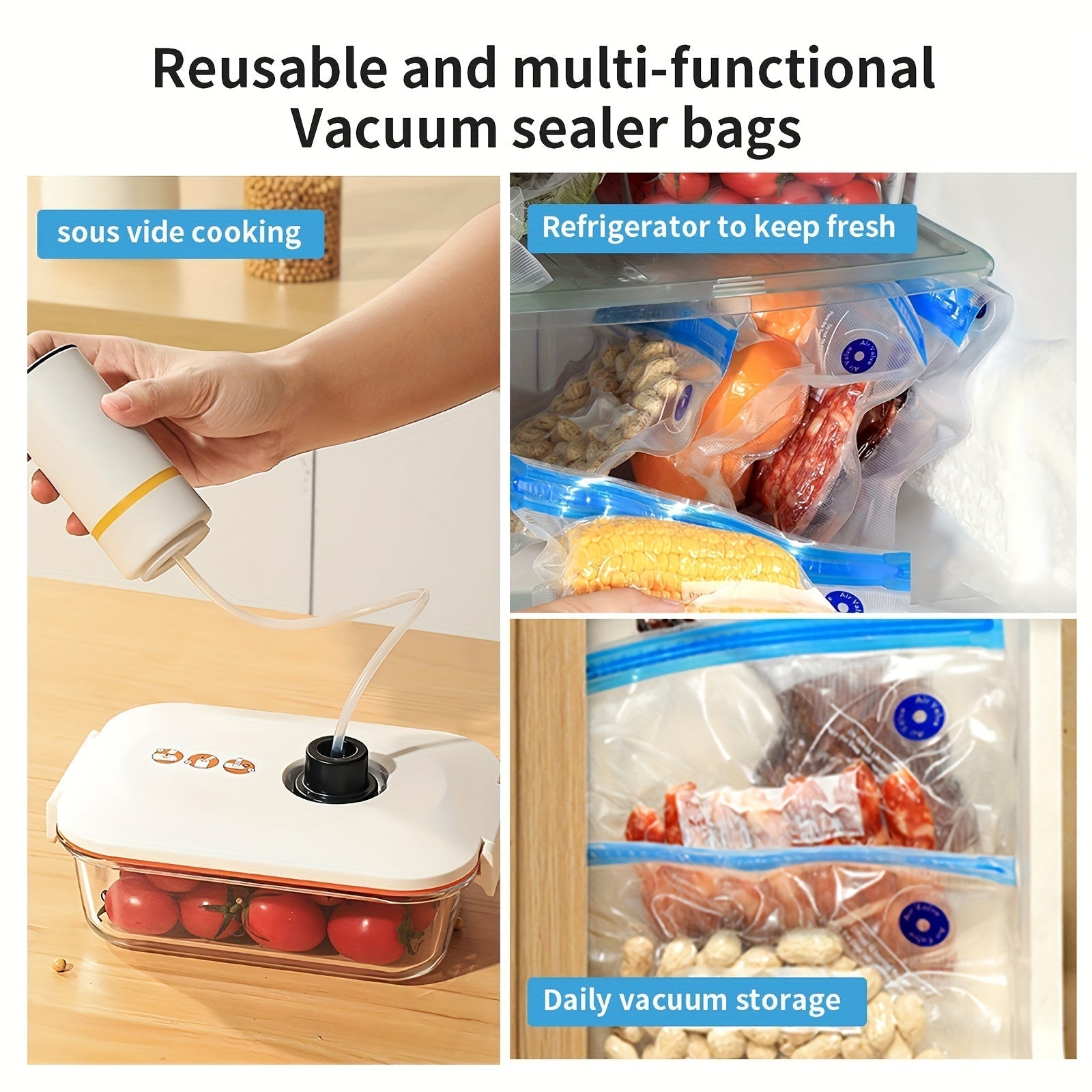 Skanto | Appareil de vide électrique portable avec sacs de conservation sous vide – Inclus 3 tailles (4x8,5", 3x11", 3x13,5"), sacs zip sous vide et pompe électrique