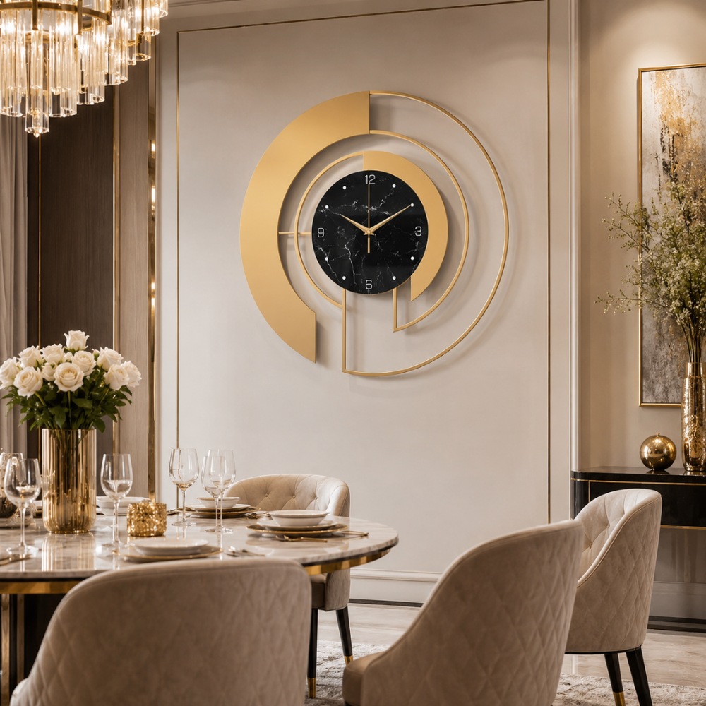 Horloge murale moderne en métal design en verre mouvement silencieux