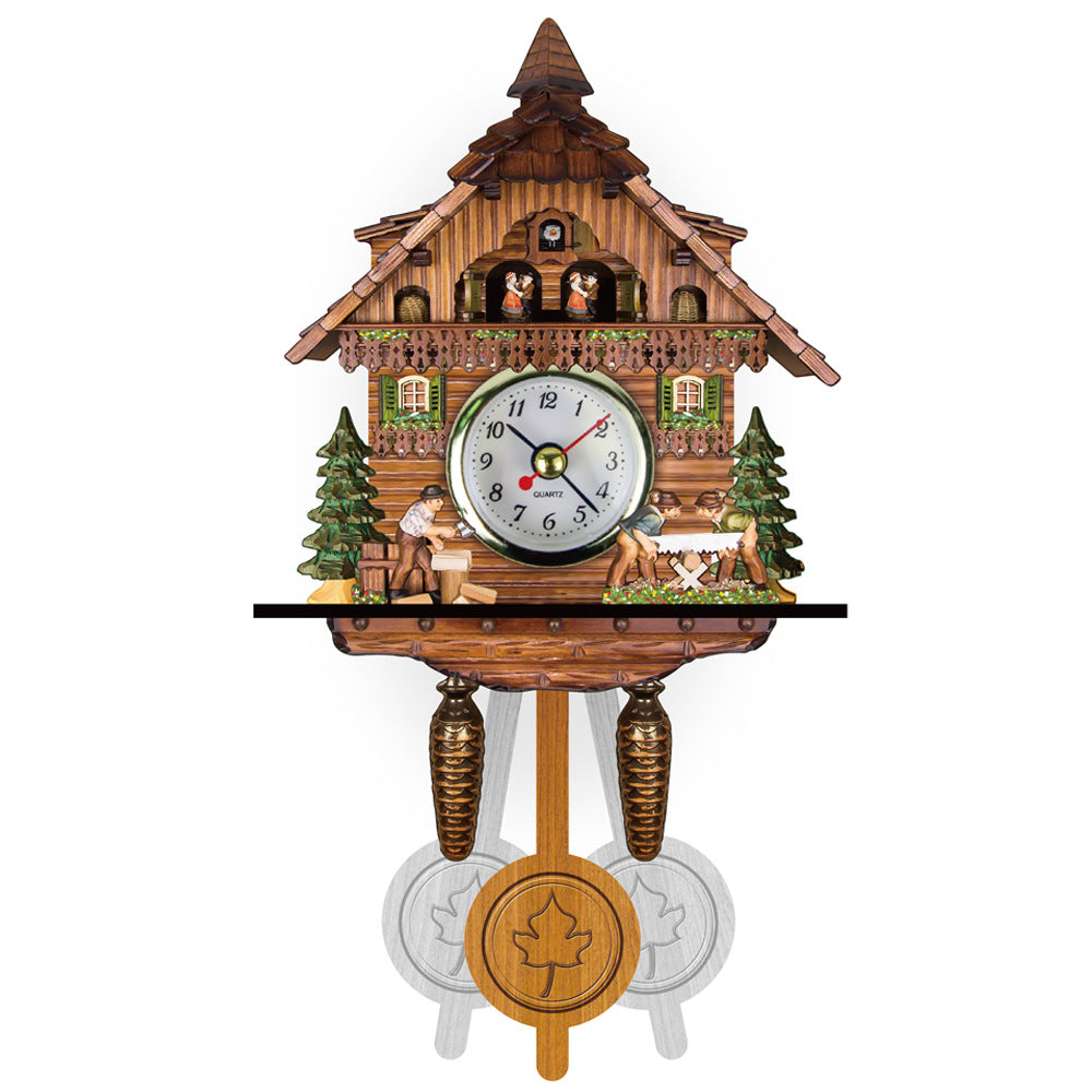 Horloge à coucou traditionnelle | Fabriquée à la main en bois de la Forêt-Noire | Design chalet avec musique et figurines