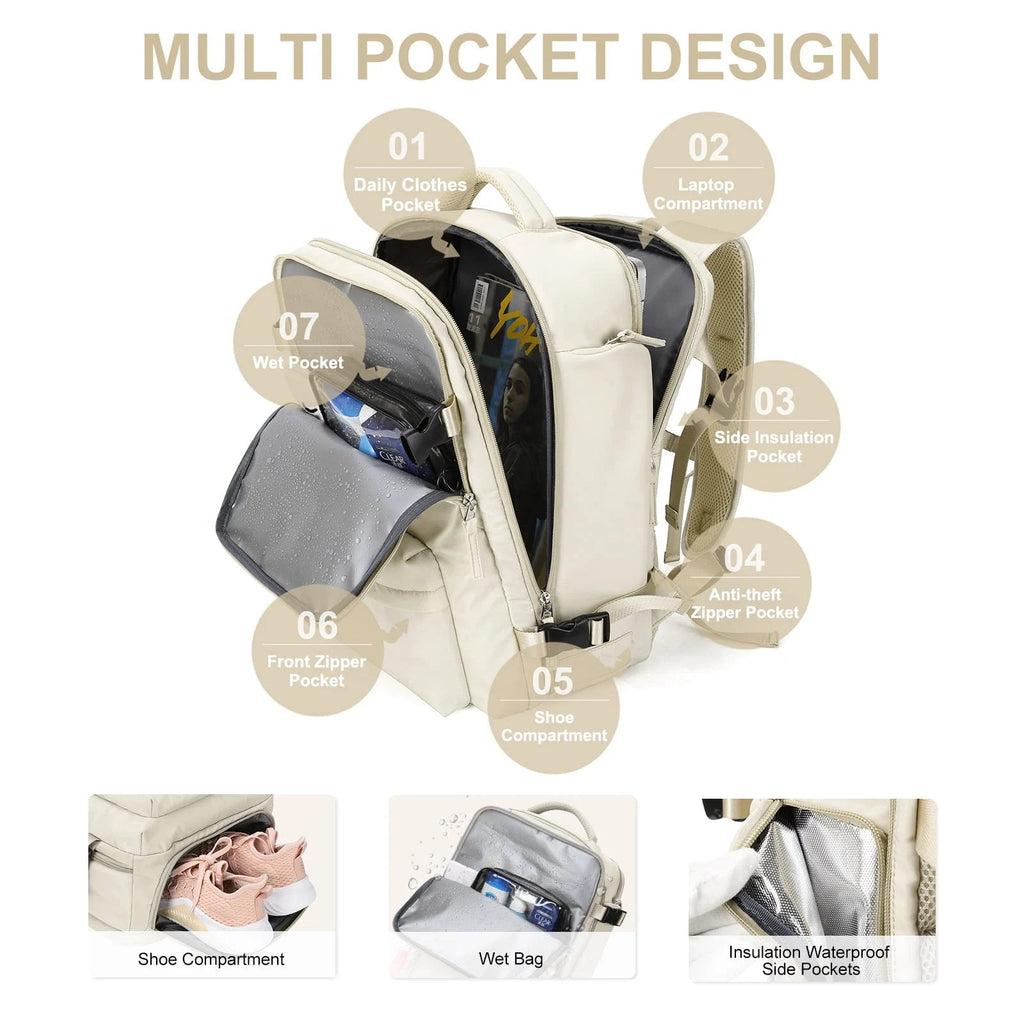 Grand sac de voyage pour femmes, sac à dos de randonnée imperméable – 35L multifonction