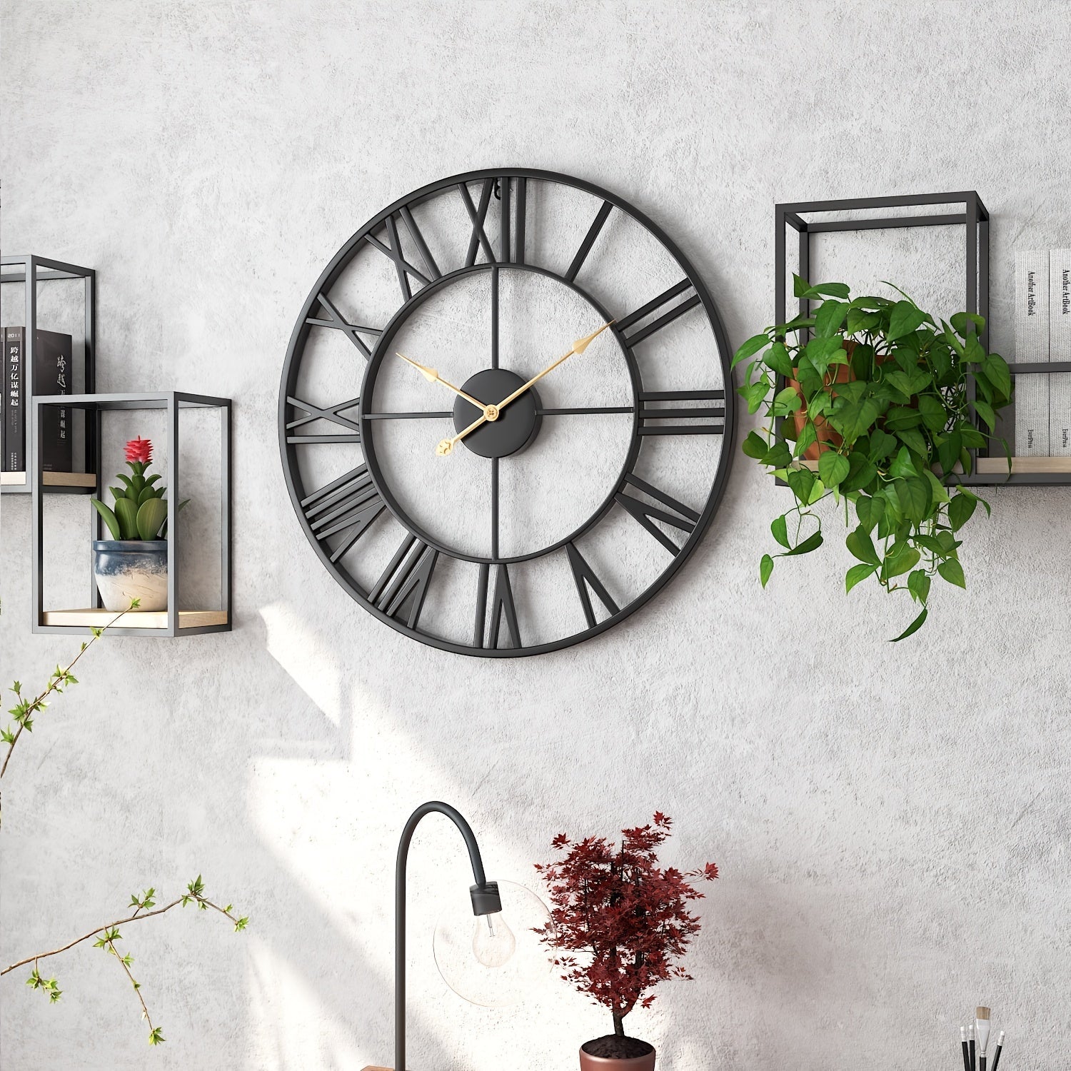 SERENETIME - Horloge Murale Ronde Vintage Silencieuse avec Cadre Métallique pour Chambre
