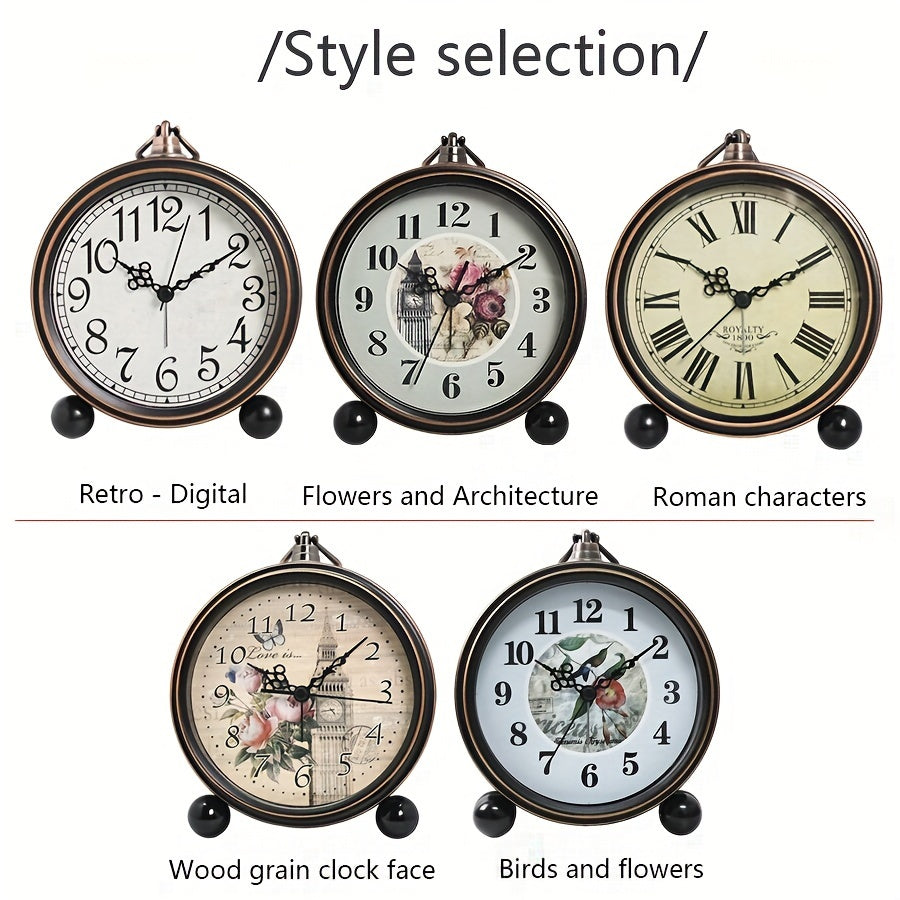 ELEGANTIME - Réveil analogique silencieux en métal vintage européen avec grand affichage