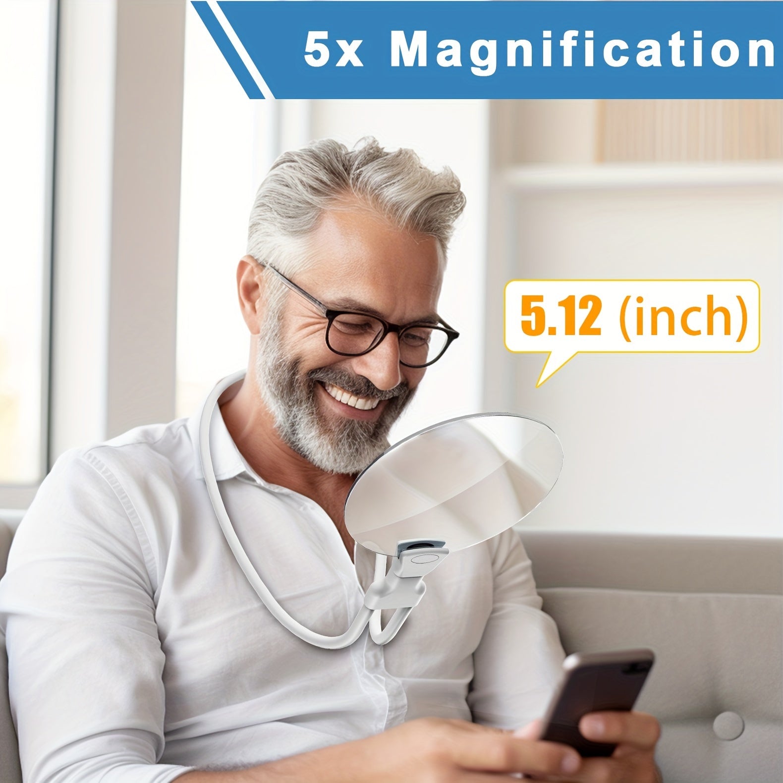Skanto | Loupe Pro 5X – Loupe à cou ajustable et mains libres pour les seniors et les personnes malvoyantes – Parfaite pour la lecture, la couture, l'artisanat et l'inspection