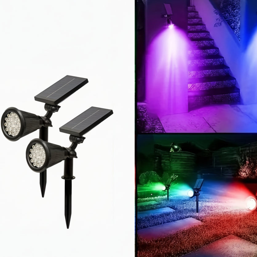 SOLARGLOW - Lampes de paysage solaires extérieures 2-Pack, projecteurs LED avec 3 niveaux de gradation et étanchéité IP44