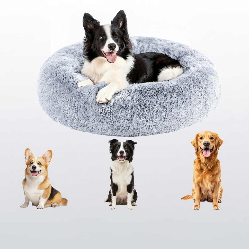 HUGAFUR - Lit pour animaux en fausse fourrure douce en forme de beignet pour chiens et chats de petite à grande taille