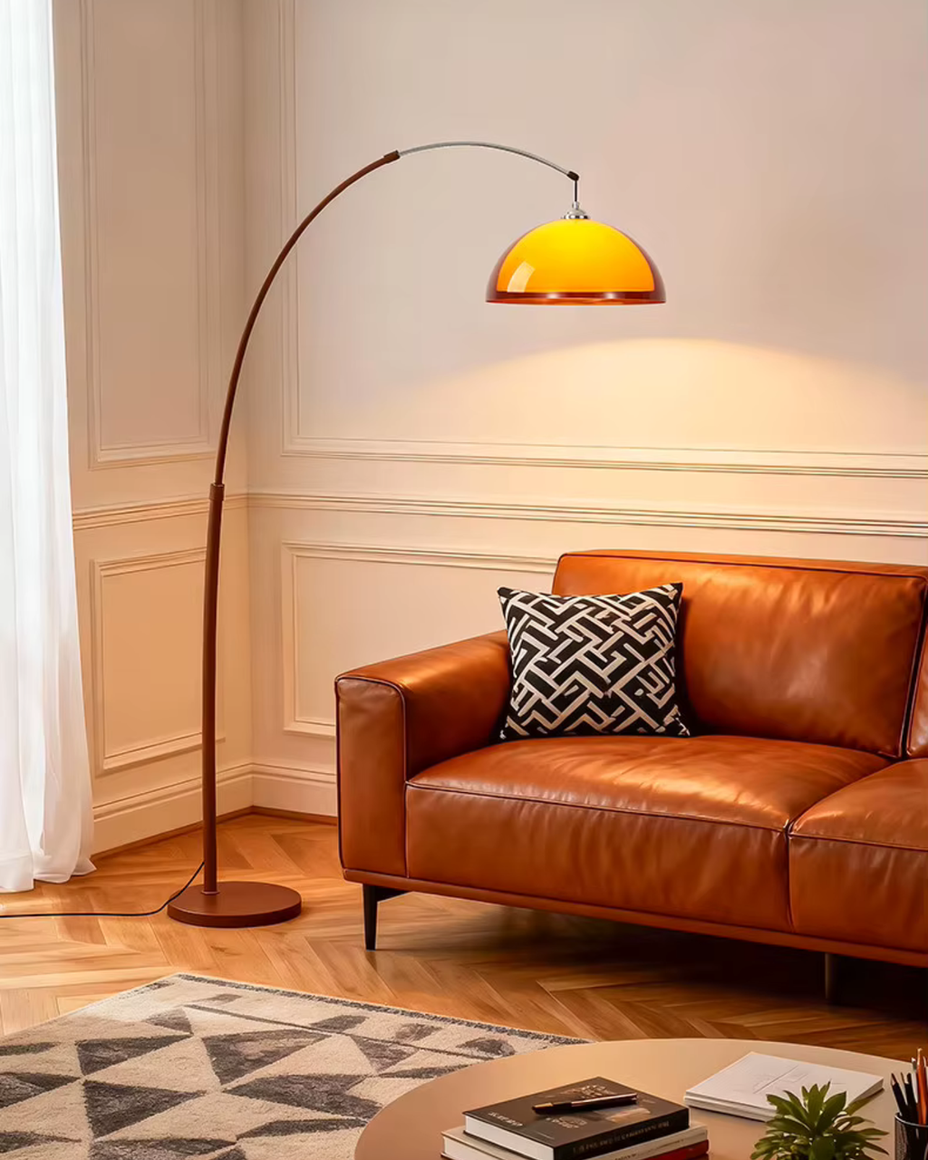 Lampadaire Ventoro Arc - Lampadaire moderne avec abat-jour en dôme chaud pour le salon