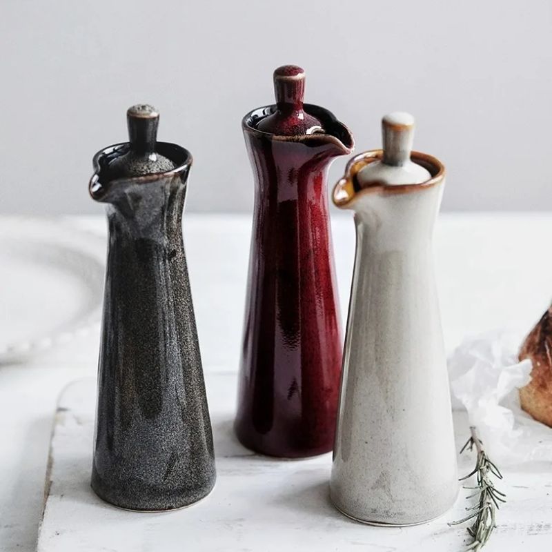 Distributeur d'Huile en Céramique Élégant avec Bec Anti-Goutte pour Cuisine et Table