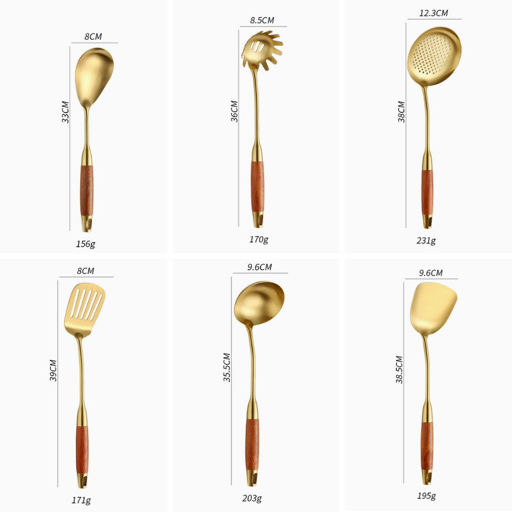 Ustensiles de Cuisine Dorés Choix du Chef | Set de 6 pièces
