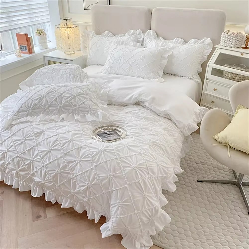 Belle Couette en Coton Peluche avec Volants | Ensemble de 4 pièces