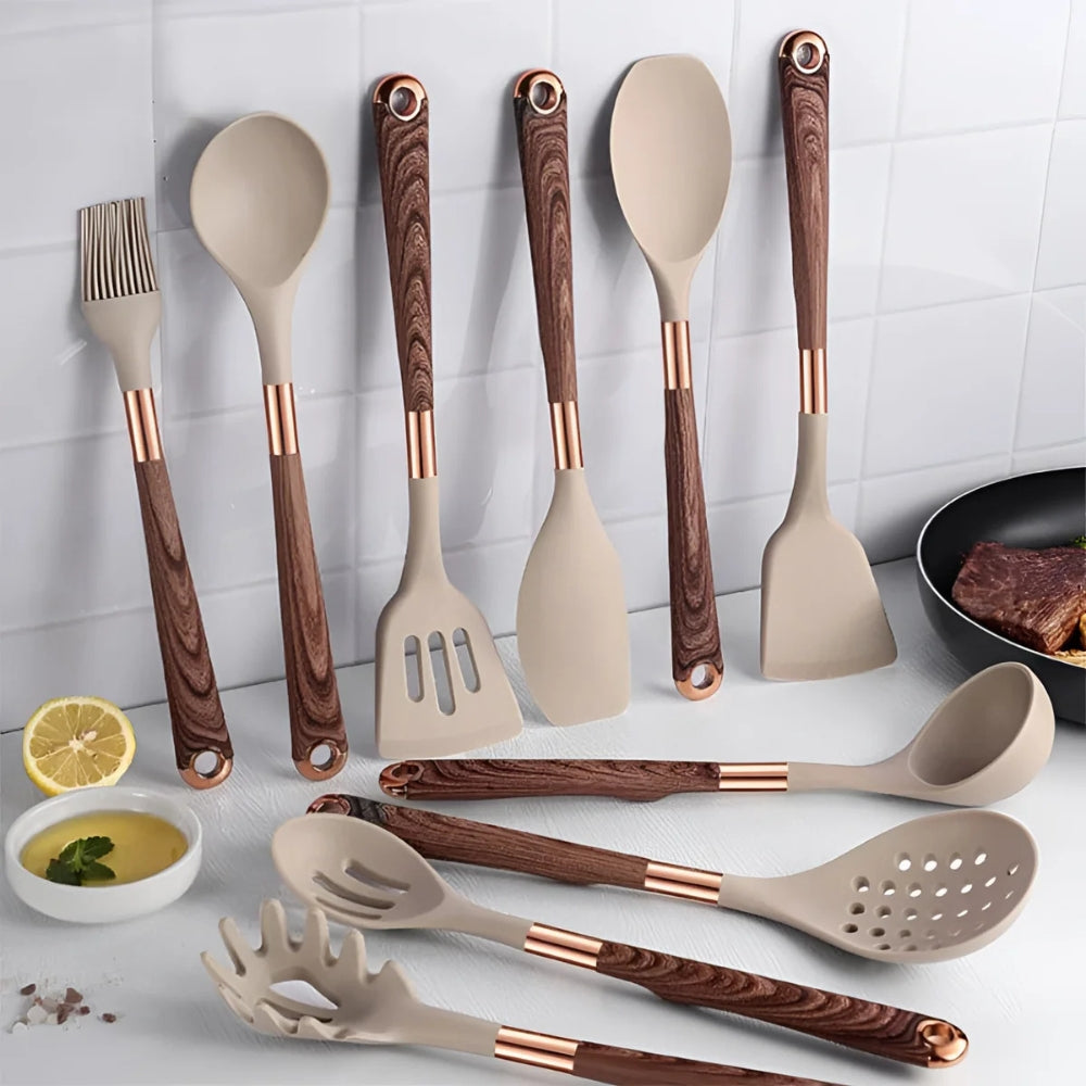Ustensiles de Cuisine en Silicone de Luxe | Ensemble de 10 Pièces