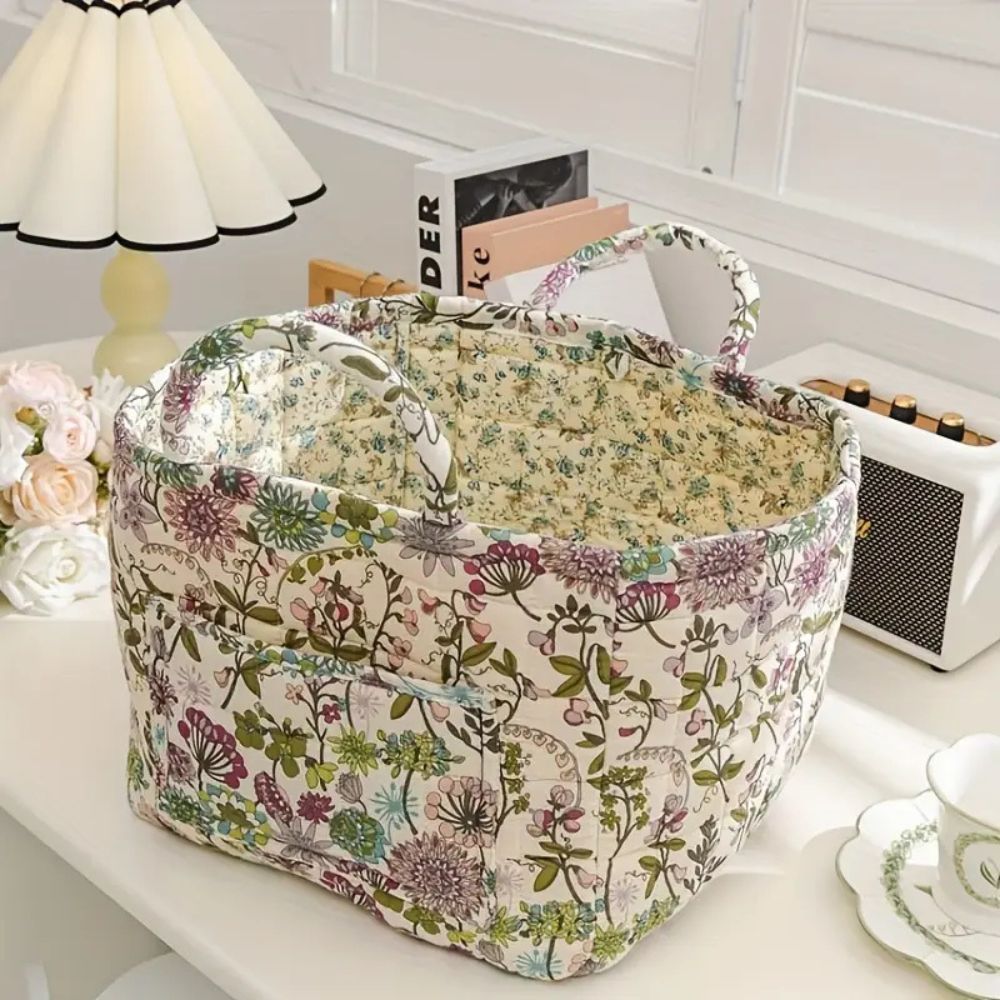Panier de Rangement en Toile Florale Délicate