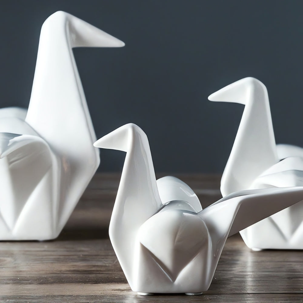 Statue d'oiseau en céramique inspirée de l'origami