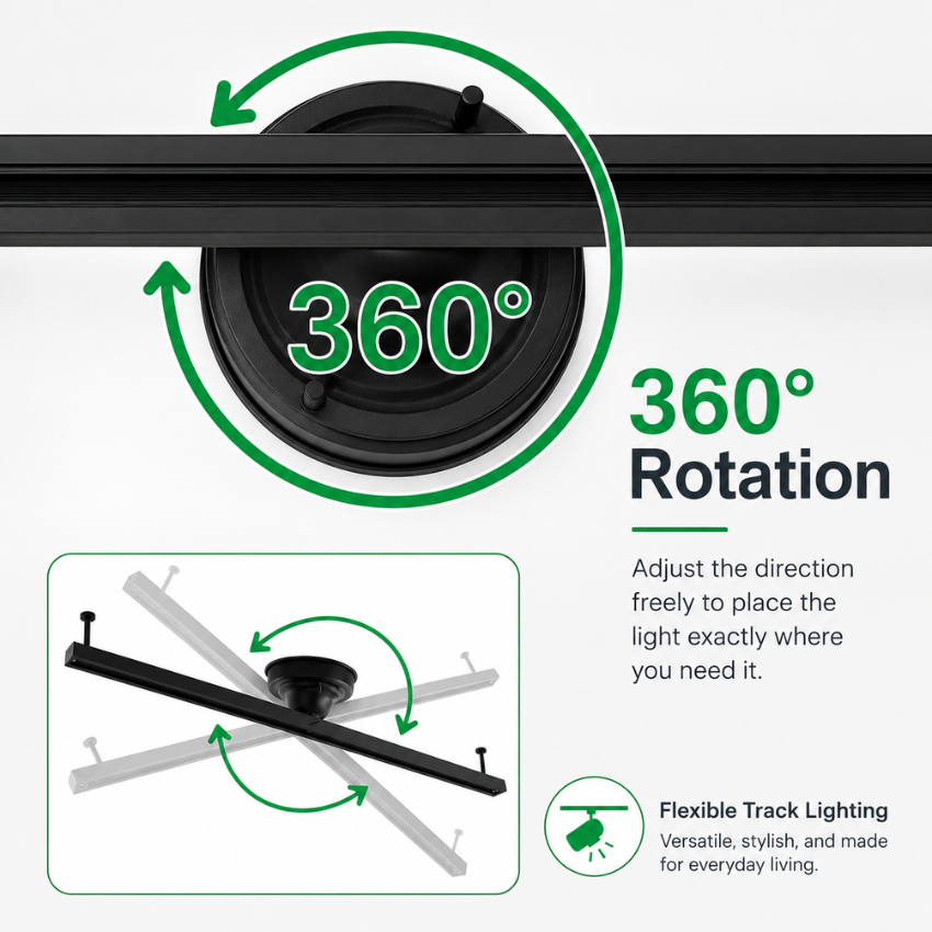 Rail d'éclairage suspendu rotatif 360° pour lampes suspendues et projecteurs