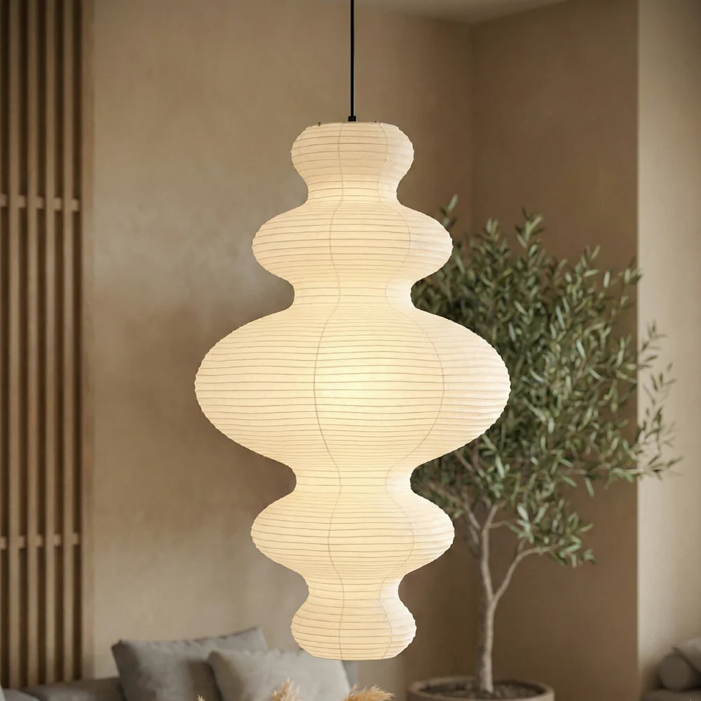 Akari Juni - Lampe Pendante en Papier de Riz Artisanale pour Éclairage de Cuisine