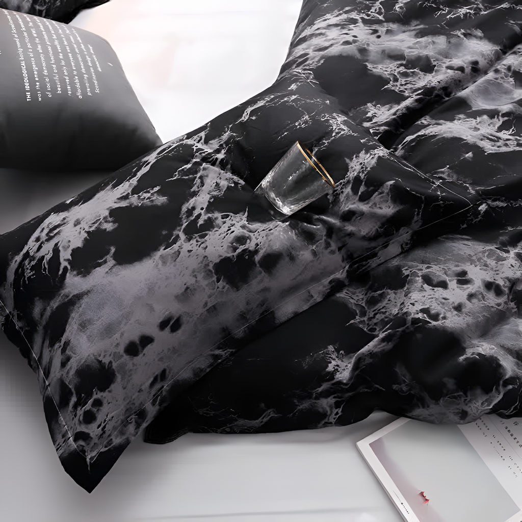 Marbre Noir Luxe | Ensemble de Housse de Couette 3 pièces