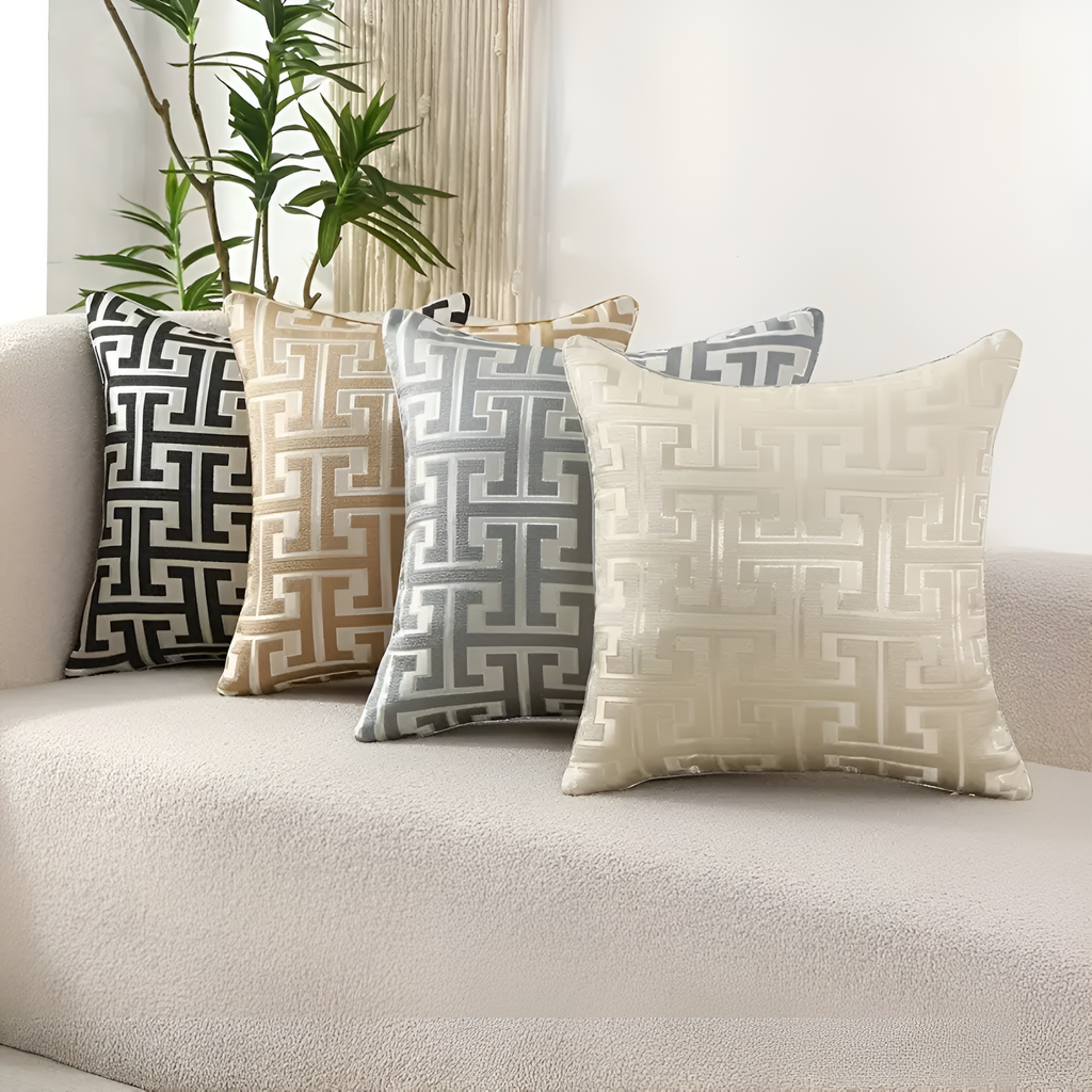 Housse de Coussin de Luxe en Jacquard Géométrique