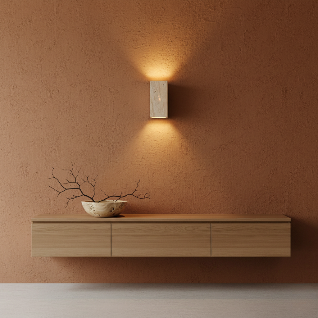 Applique Murale Minimaliste en Travertin Naturel - Éclairage Intérieur/Extérieur Haut et Bas