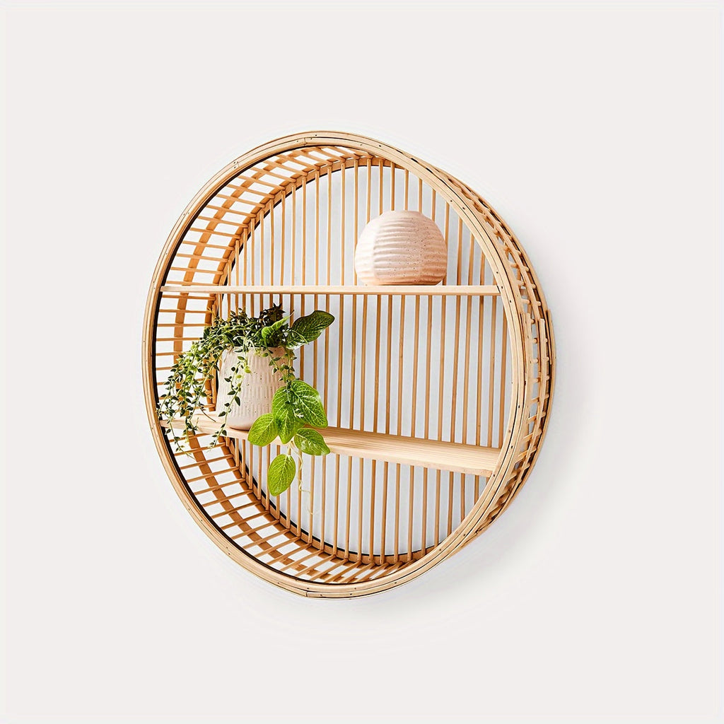 Étagère Murale en Bambou Fait Main - Design Rond Unique pour un Rangement Stylé