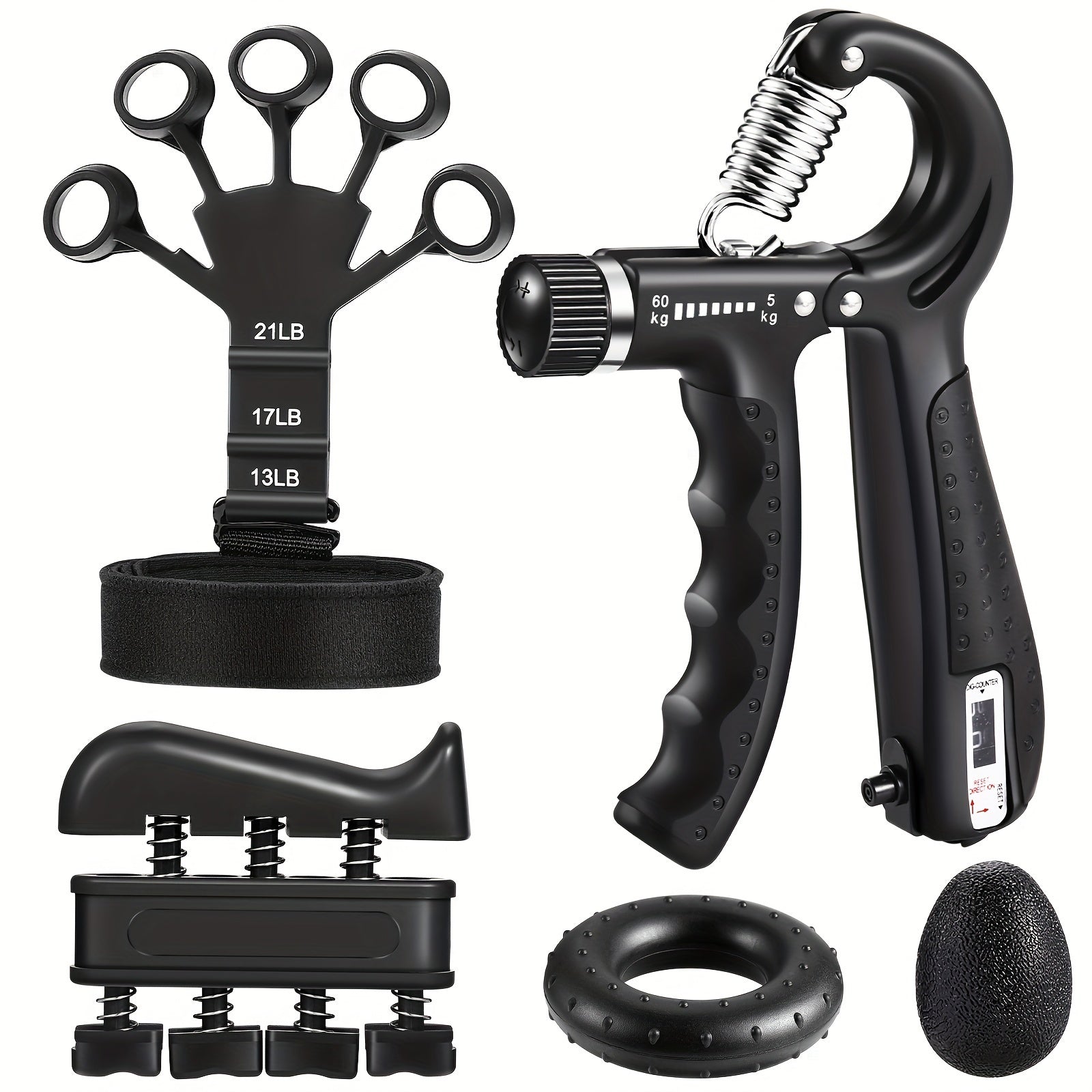 KIT GRIPMASTER – Entraîneur de force pour les mains et les avant-bras en 5 pièces