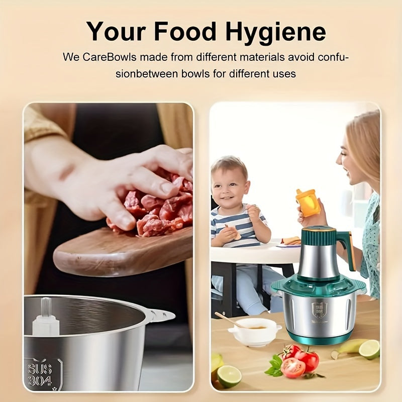 Hachoir à Viande et Coupe-Légumes en Acier Inoxydable Puissant – Robot de Cuisine Multifonction