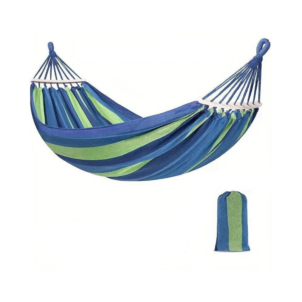 Hamac de camping en coton rayé bleu