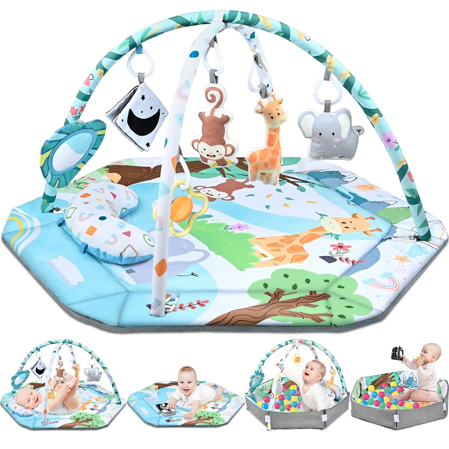 Tapis de Jeu 8-en-1 pour Bébé & Piscine à Balles - Tapis de Jeu Lavable avec Jouets