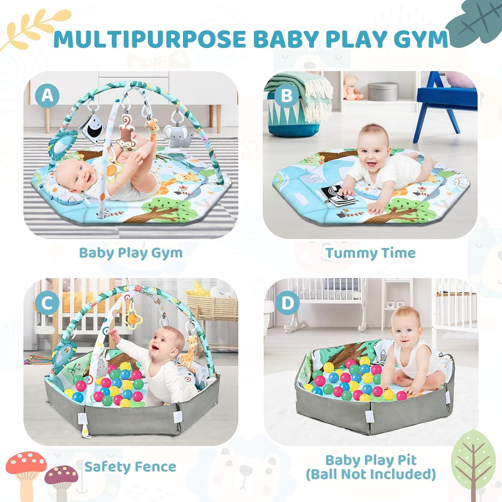 Tapis de Jeu 8-en-1 pour Bébé & Piscine à Balles - Tapis de Jeu Lavable avec Jouets