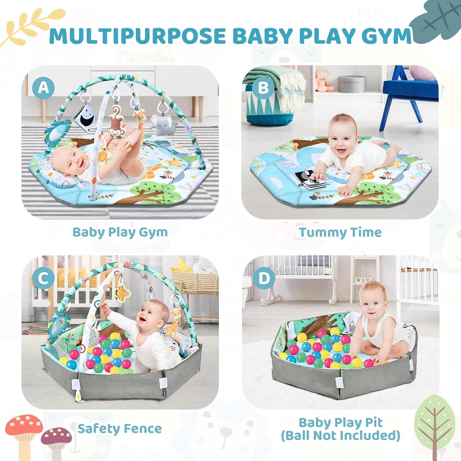 Tapis de Jeu 8-en-1 pour Bébé & Piscine à Balles - Tapis de Jeu Lavable avec Jouets