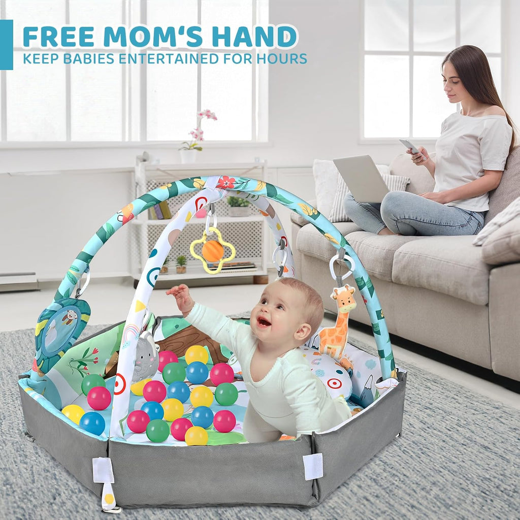 Tapis de Jeu 8-en-1 pour Bébé & Piscine à Balles - Tapis de Jeu Lavable avec Jouets