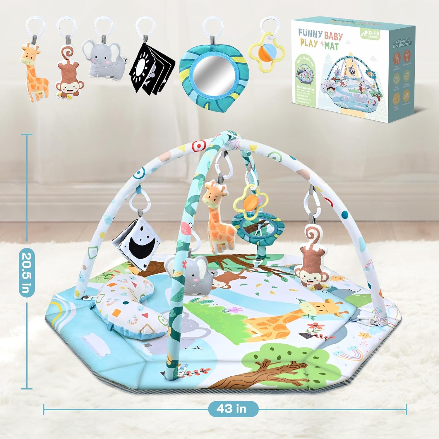 Tapis de Jeu 8-en-1 pour Bébé & Piscine à Balles - Tapis de Jeu Lavable avec Jouets