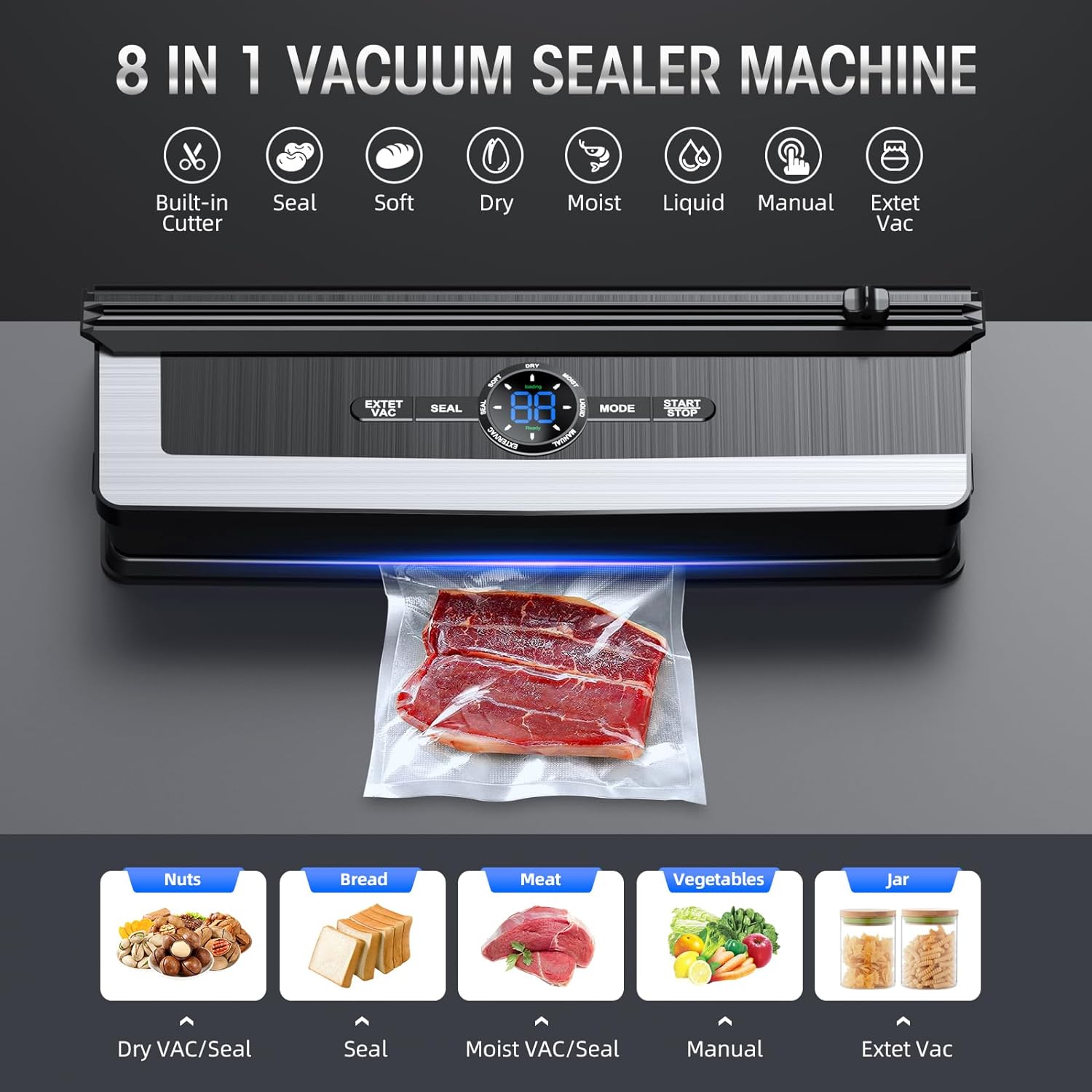 Machine de mise sous vide 8-en-1 avec cutter intégré
