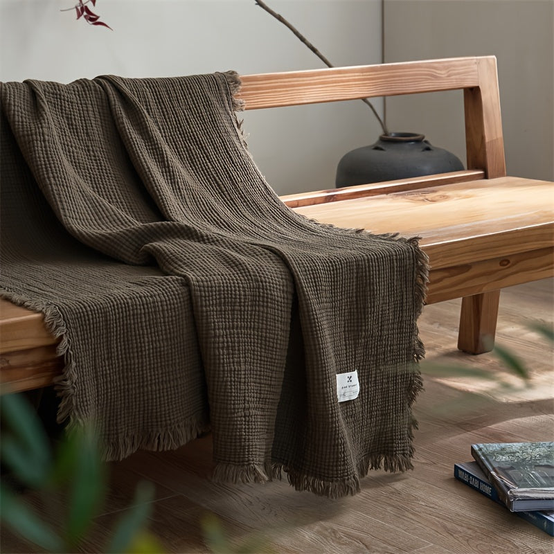 OLIVEBREEZE – Couverture légère en gaze de coton à 4 couches avec franges élégantes