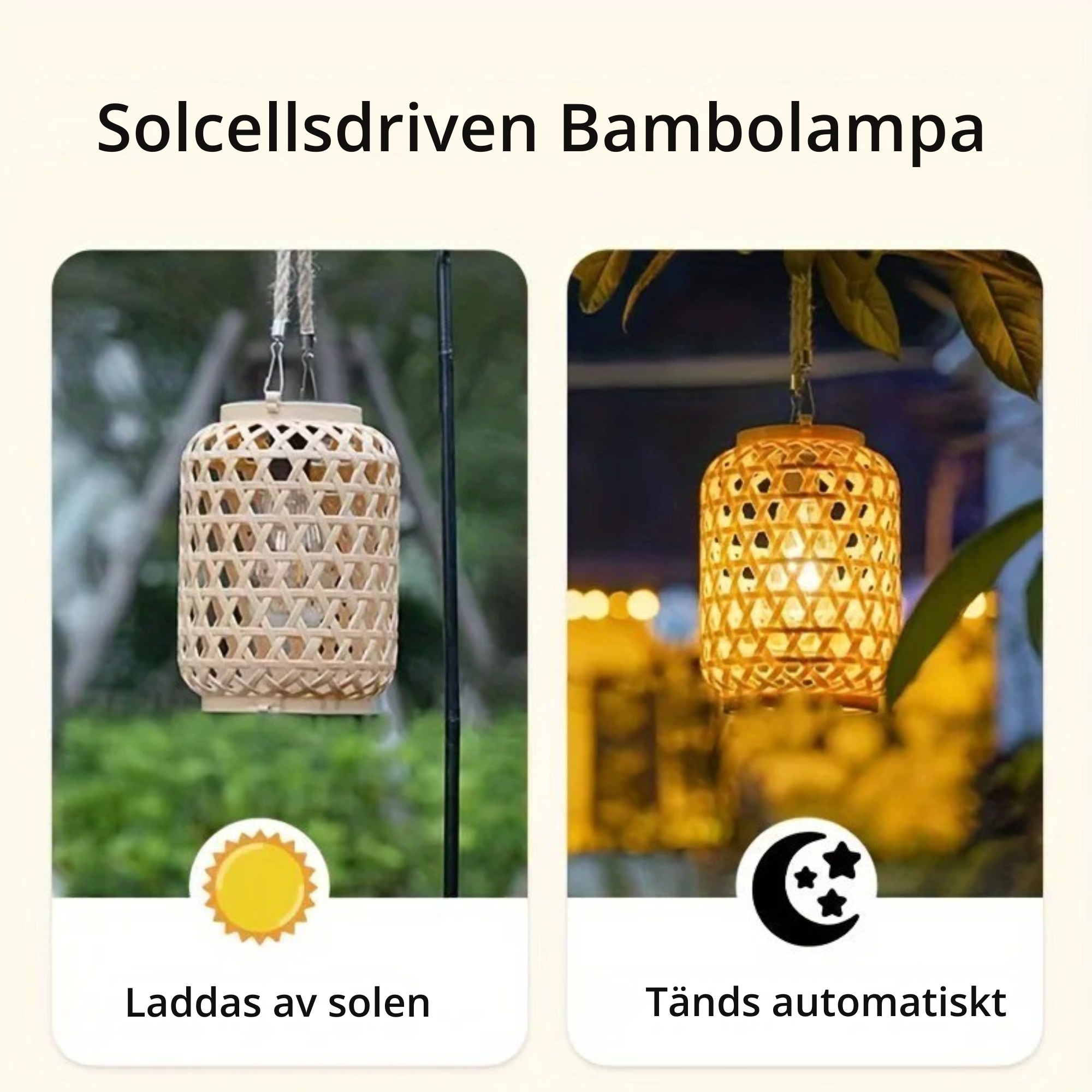 Lampe solaire d'extérieur en bambou