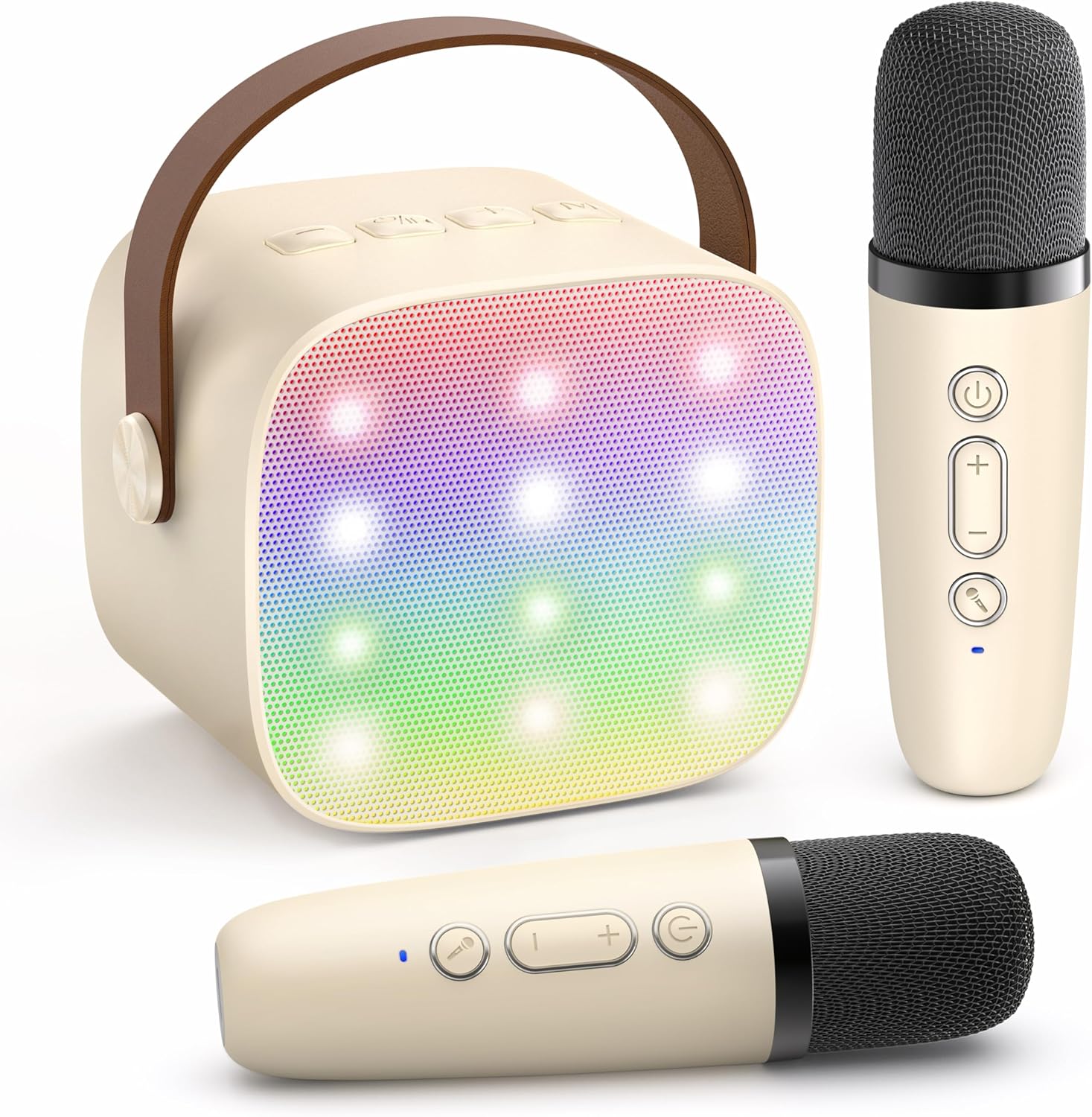 Skanto | Mini machine à karaoké portable avec haut-parleur Bluetooth et 2 microphones sans fil – Veylo