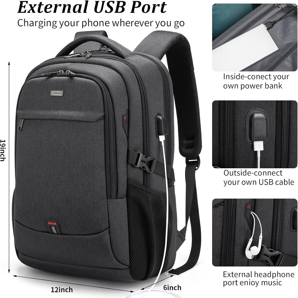 Sac à dos de voyage pour ordinateur portable résistant à l'eau avec port USB et espace de rangement organisé
