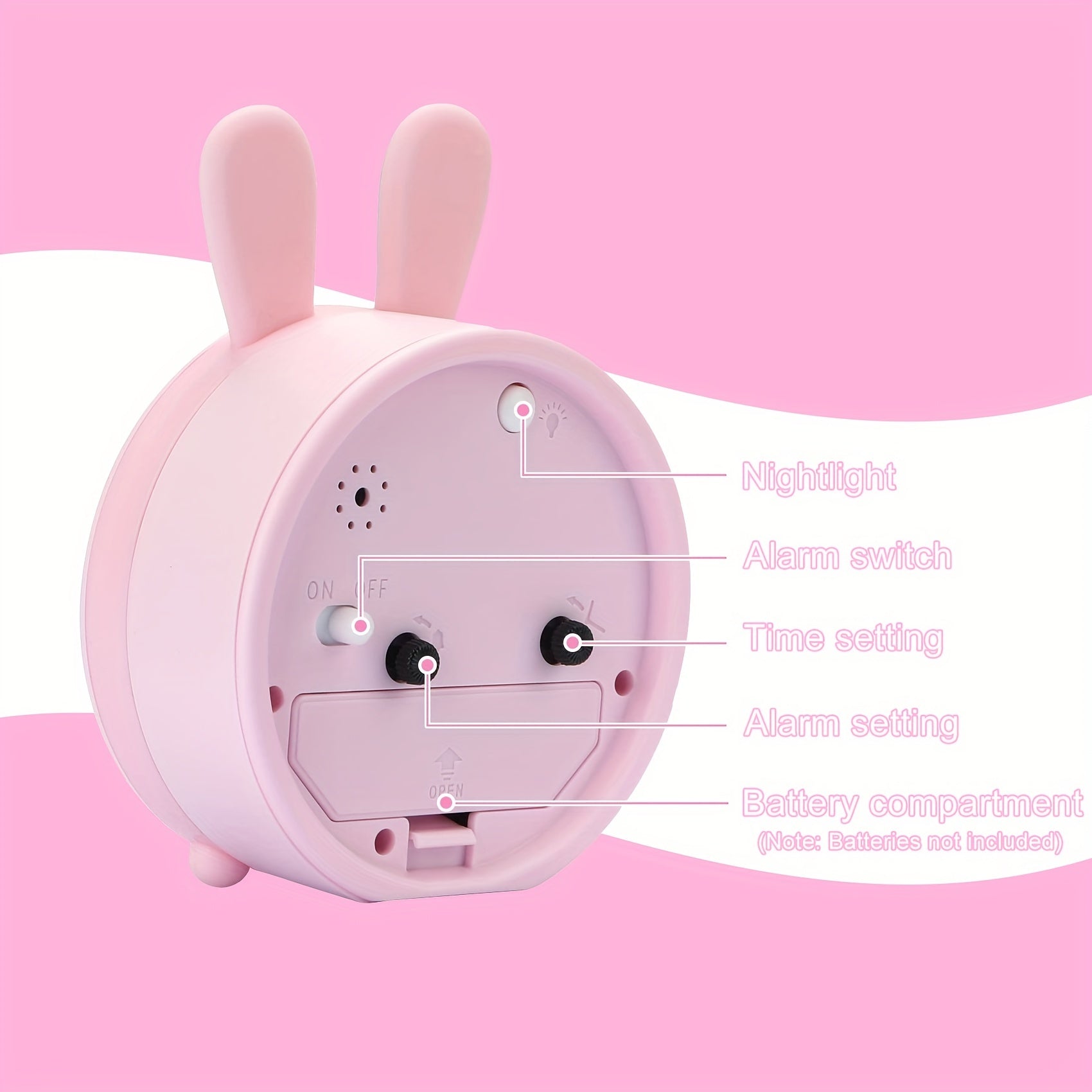 Skanto | Réveil pour Enfants avec Lumière Nocturne – Silencieux, Motif Lapin et Design Compact