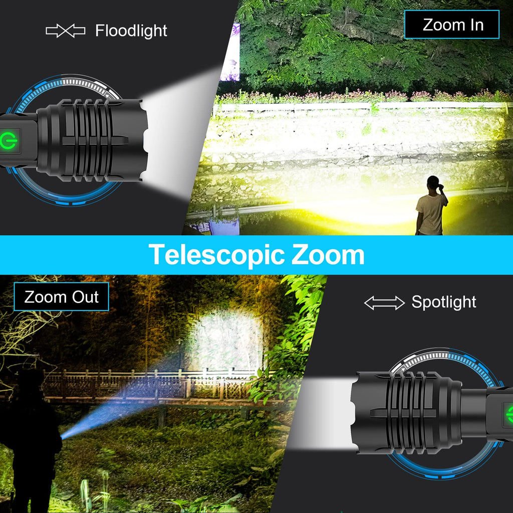 Skanto | Banral 100000 lumen lampe de poche rechargeable, étanche IPX6, 5 modes, zoomable, aluminium