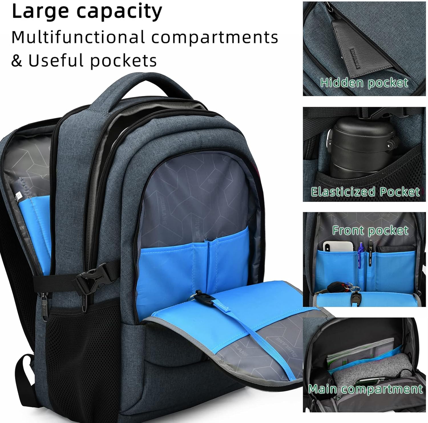Sac à dos de voyage pour ordinateur portable résistant à l'eau avec port USB et espace de rangement organisé