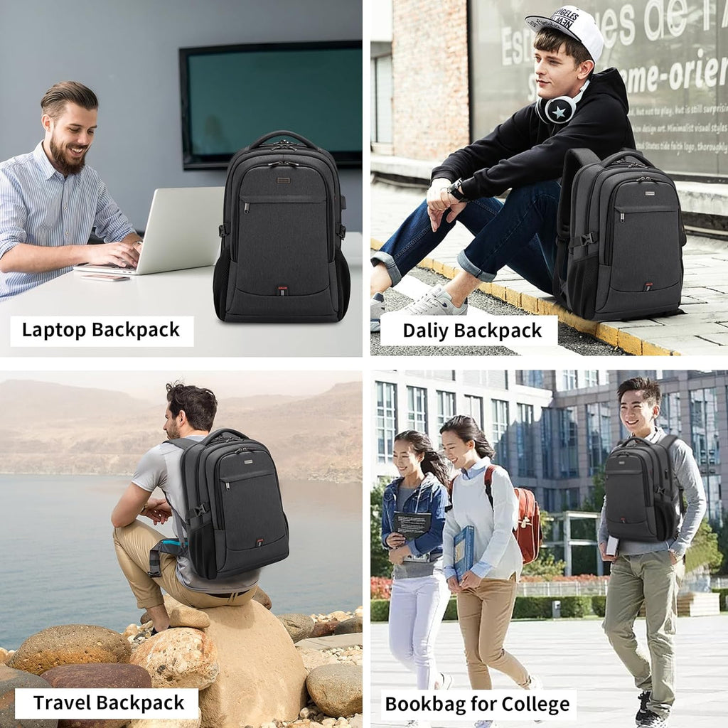 Sac à dos de voyage pour ordinateur portable résistant à l'eau avec port USB et espace de rangement organisé
